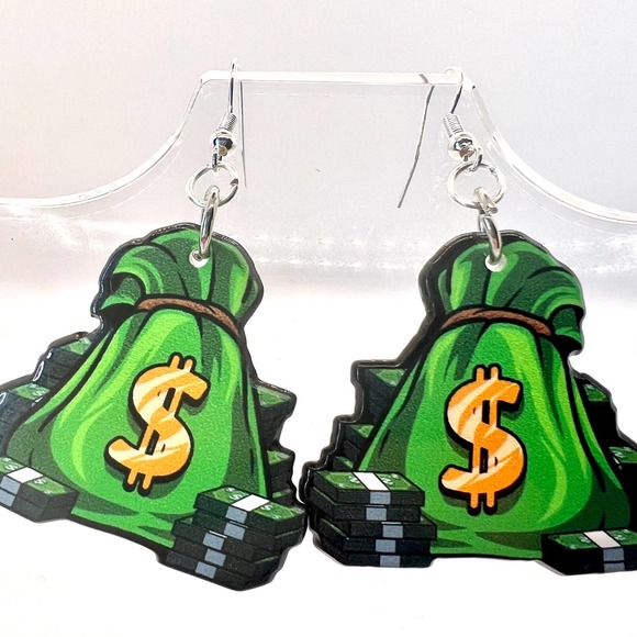 Money Bags Earrings - Cash Earrings - Dollar Earrings - Boss Babe Accessories - Picture 3 of 10